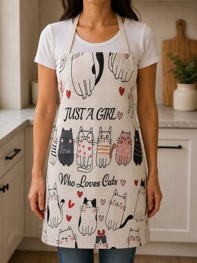 Just A Girl Who Loves Cats Beige Cat-Print Apron